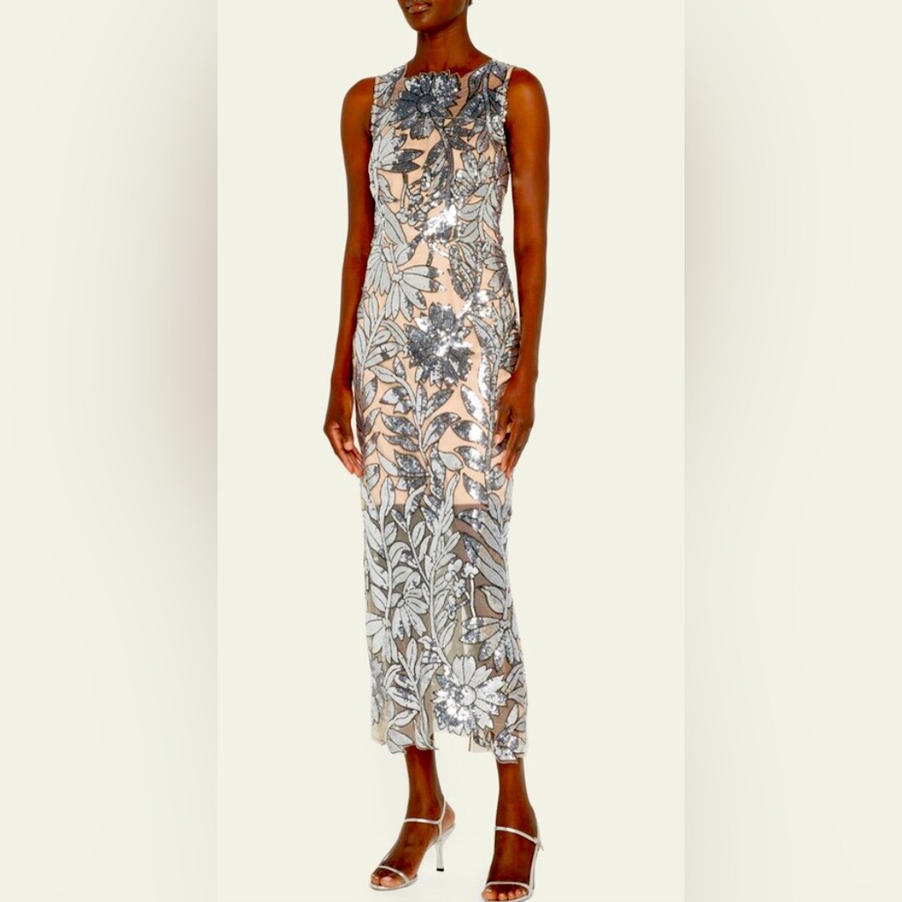 Milly Kinsley Floral Sequin Lace Midi Dress